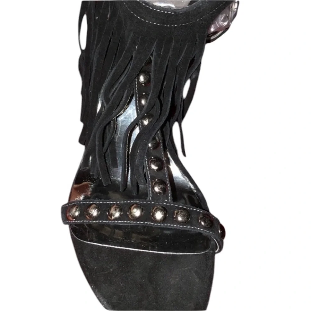 Guess Size 10 black Galiena Strappy heels with Fringe And Silver Studs